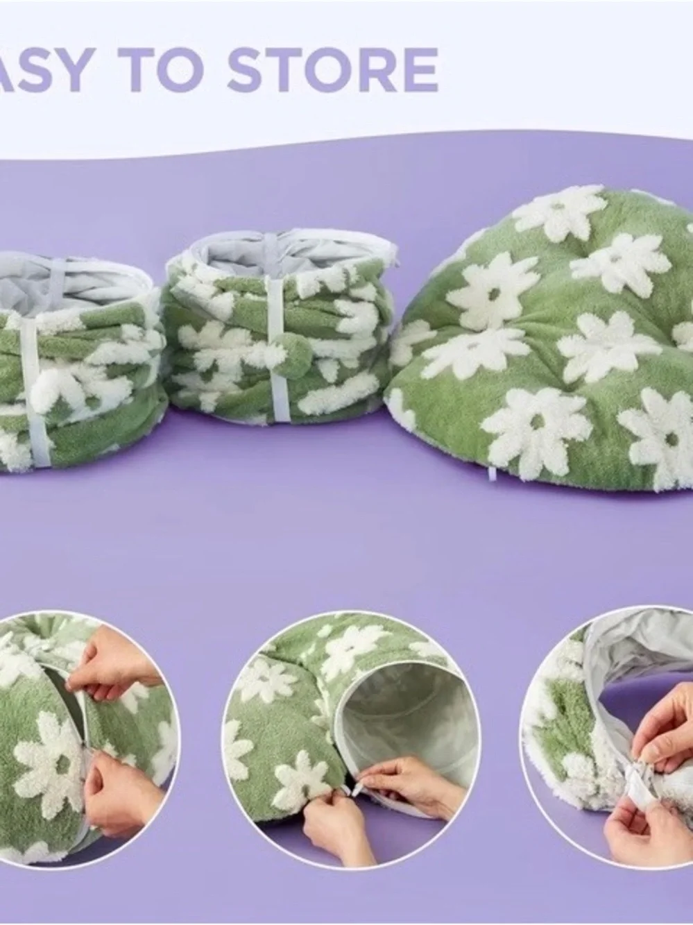 BEDSURE Plush Green Daisy Cat Tunnel & Bed 💚🍃❗️🐈